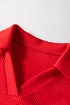Fiery Red Textured Collared V Neck Puff Short Sleeve Shift Mini Dress